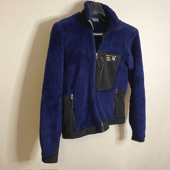 Mountain Hardwear Men's M Full Zip Jacket Fleece Blue Black Polartec lining Hike - Picture 2 of 12